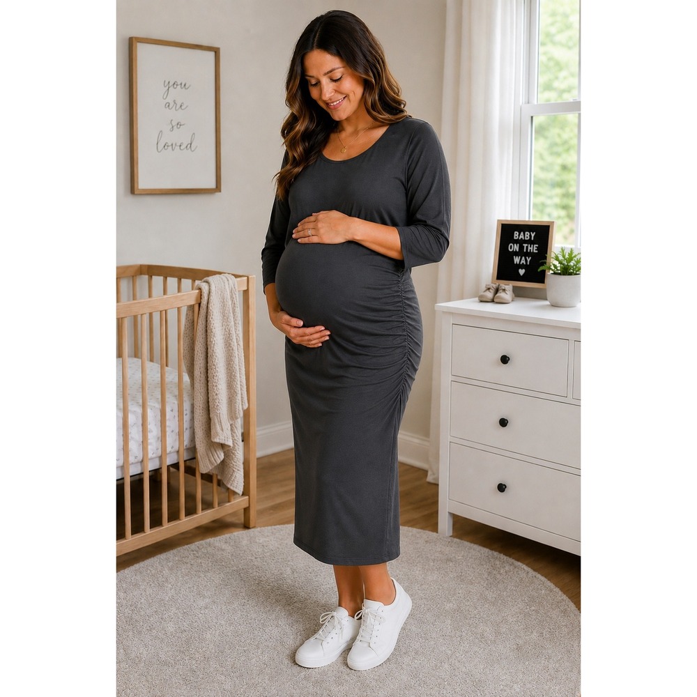Isabel by Ingrid & Isabel Black Ruched Maternity Dress Long Sleeve Size L